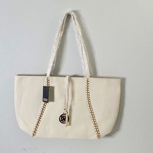 Badgley Mischka Decorative  Vegan Leather Cream Chain Tote